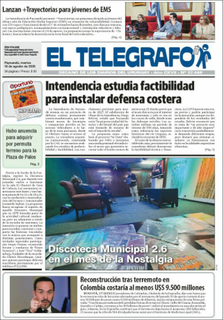 Portada de El Telégrafo (Uruguay)
