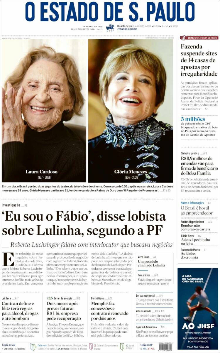 Portada de O Estado de São Paulo (Brasil)