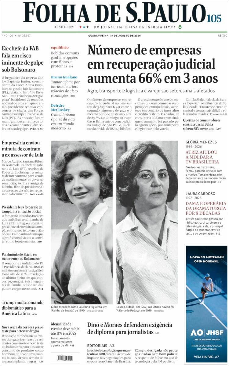 Portada de Folha de São Paulo (Brasil)