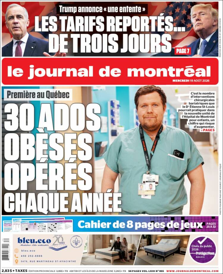 Portada de Le Journal de Montréal (Canad&aacute;)