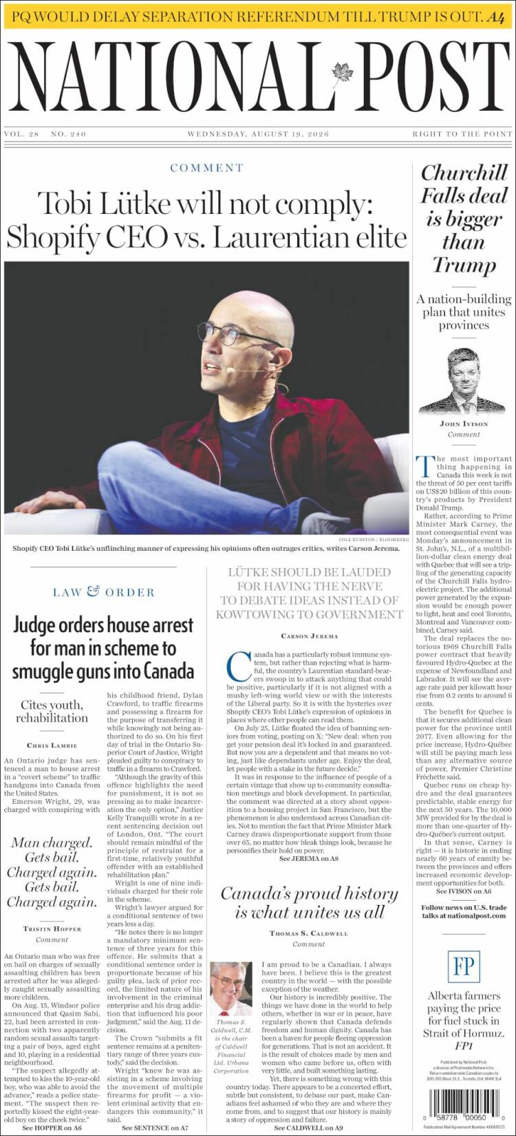 Portada de The National Post (Canad&aacute;)