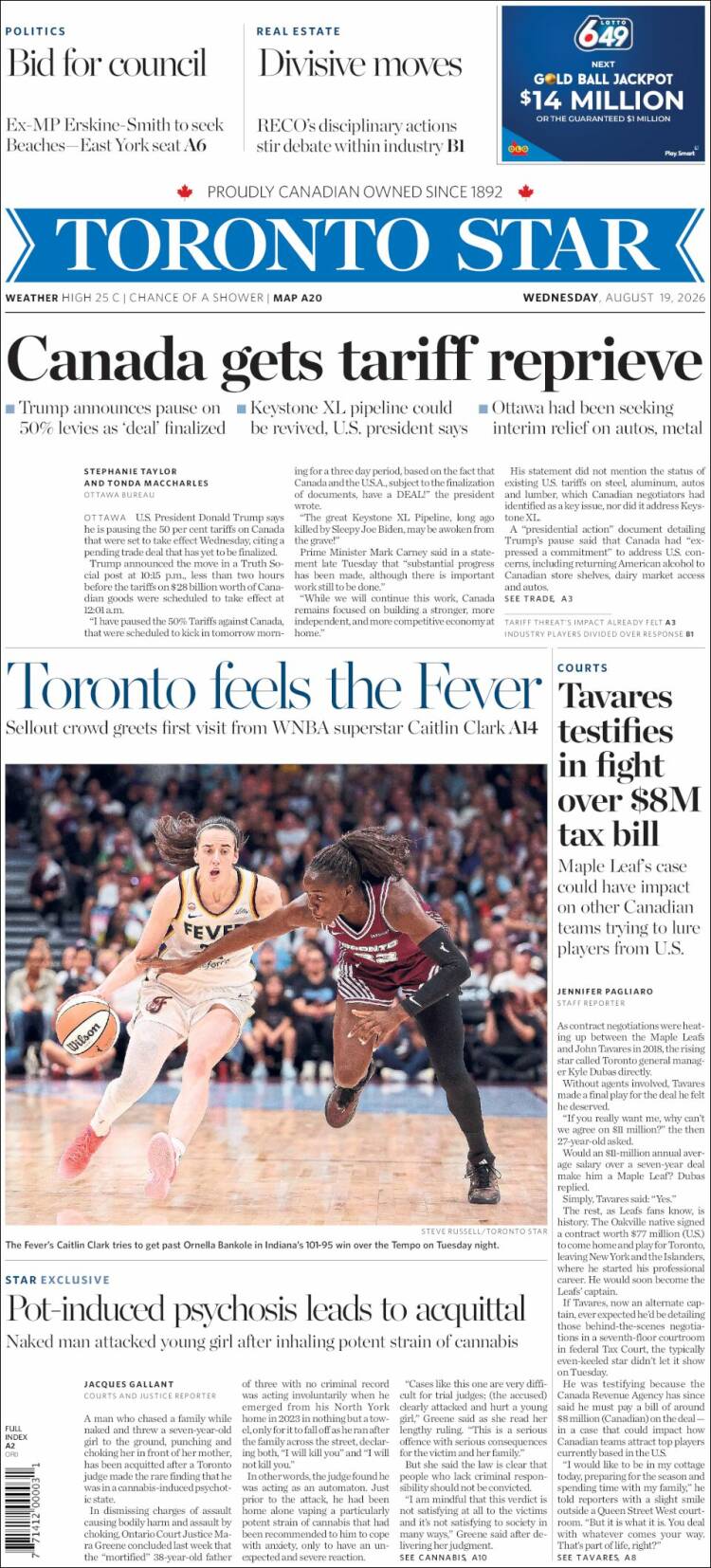 Portada de The Toronto Star (Canad&aacute;)