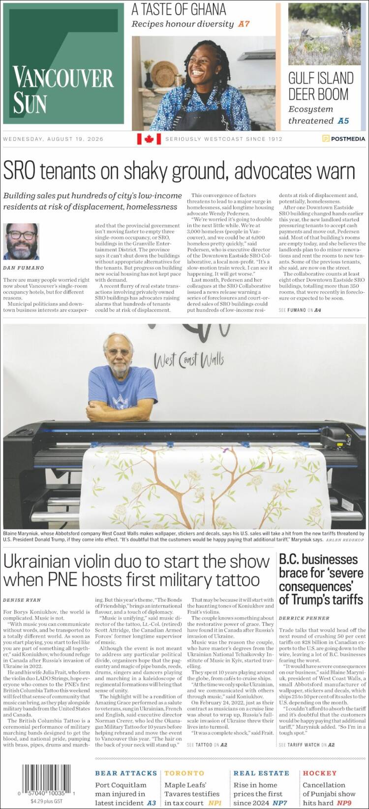 Portada de The Vancouver Sun (Canad&aacute;)