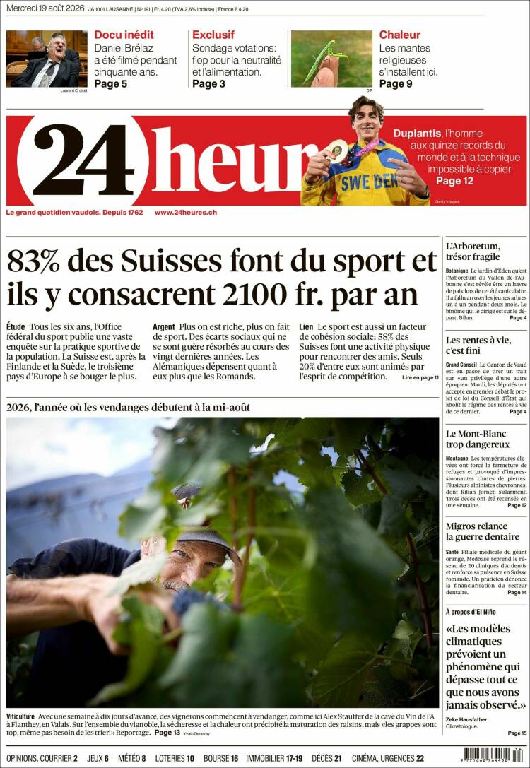 Portada de 24 Heures (Suiza)