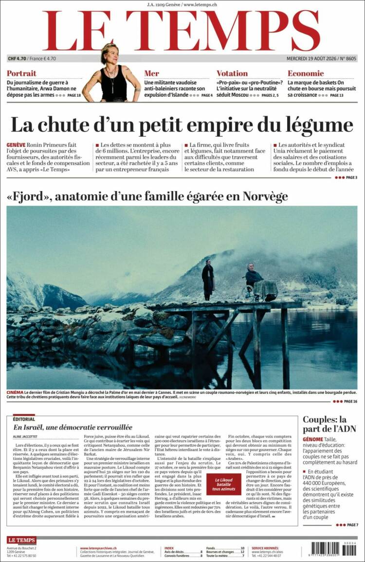 Portada de Le Matin (Suiza)