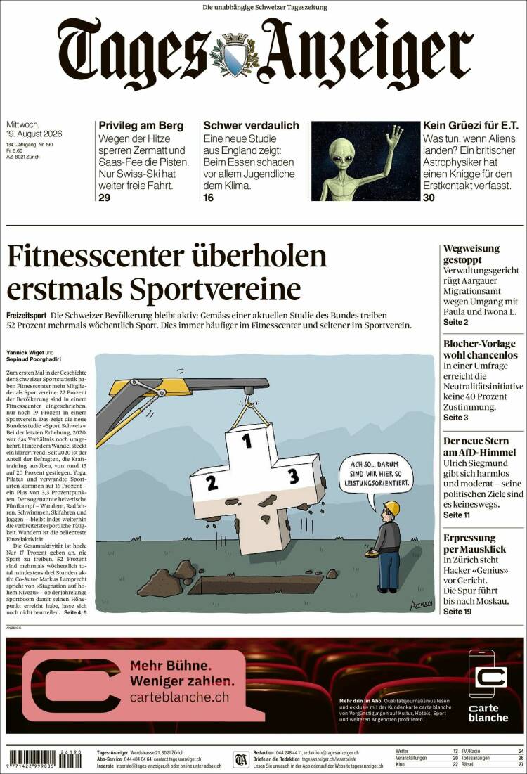 Portada de Tages-Anzeiger (Suiza)