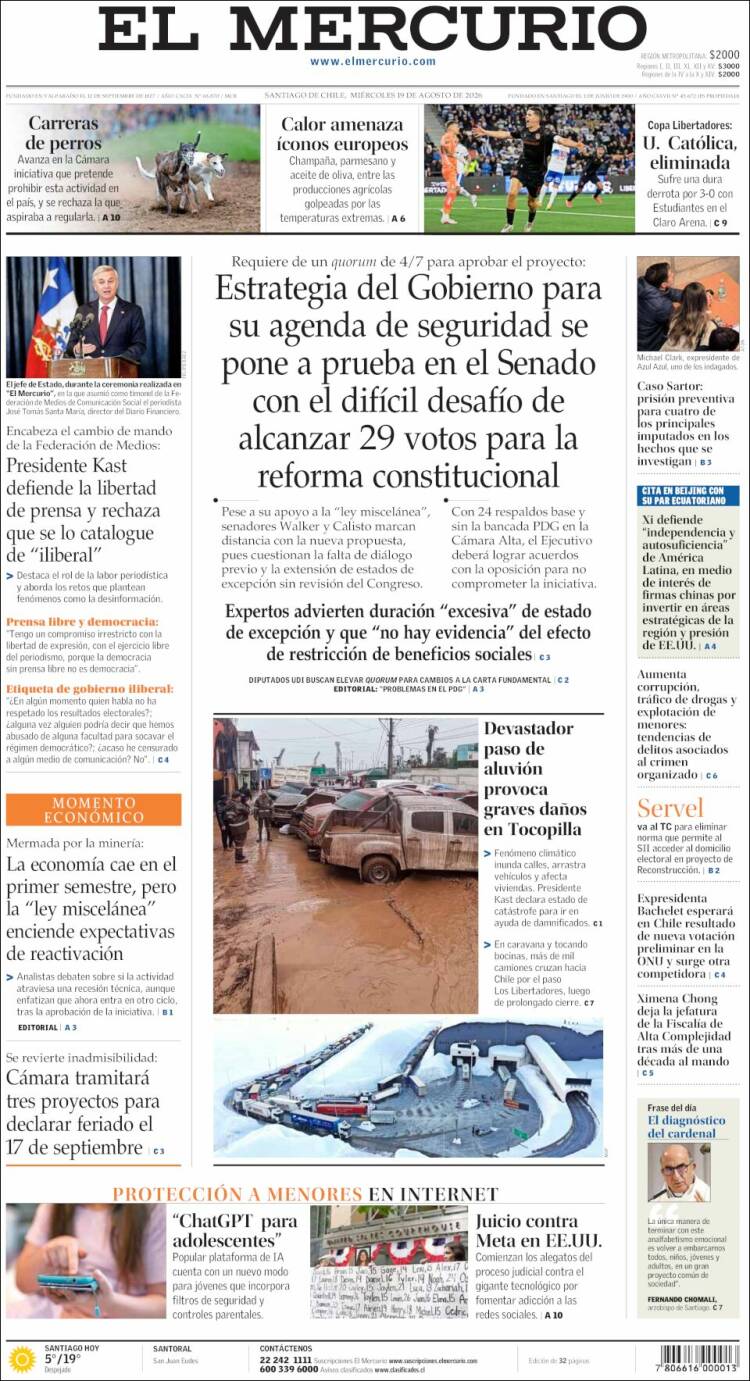 Portada de El Mercurio (Chile)