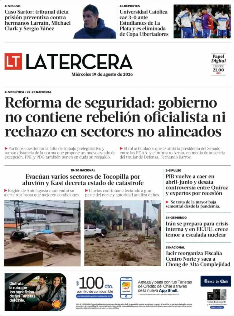 Portada de La Tercera (Chile)