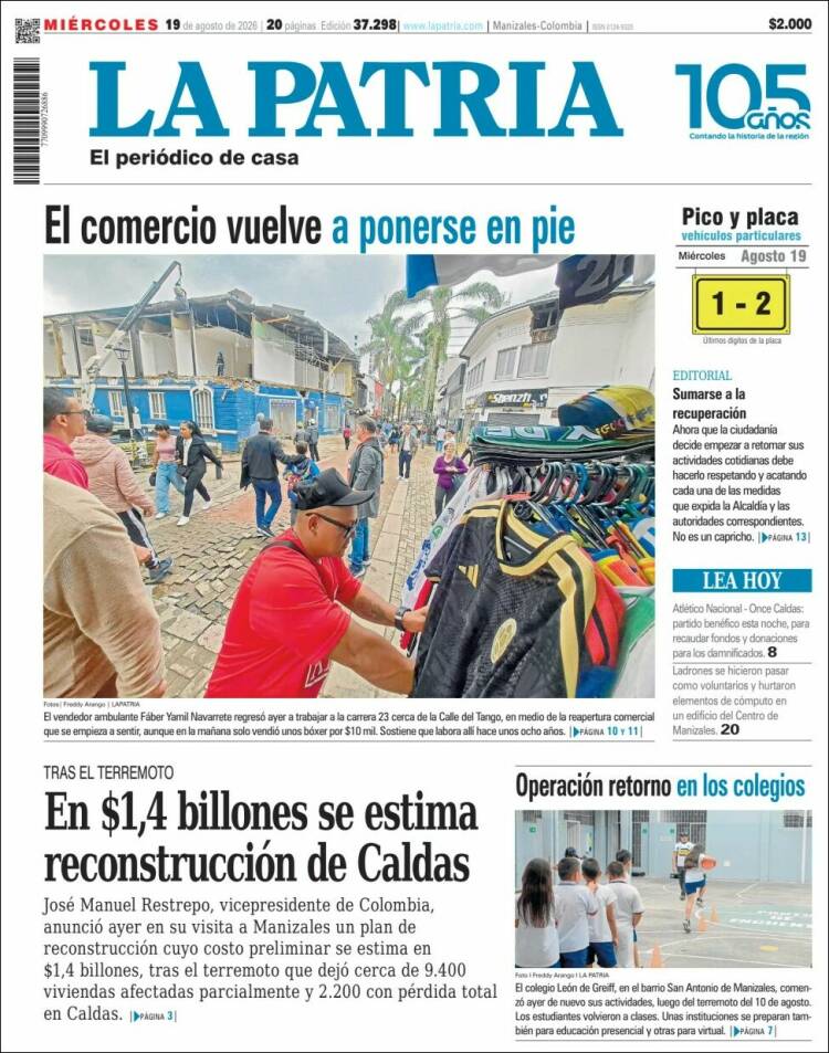 Portada de La Patria (Colombia)