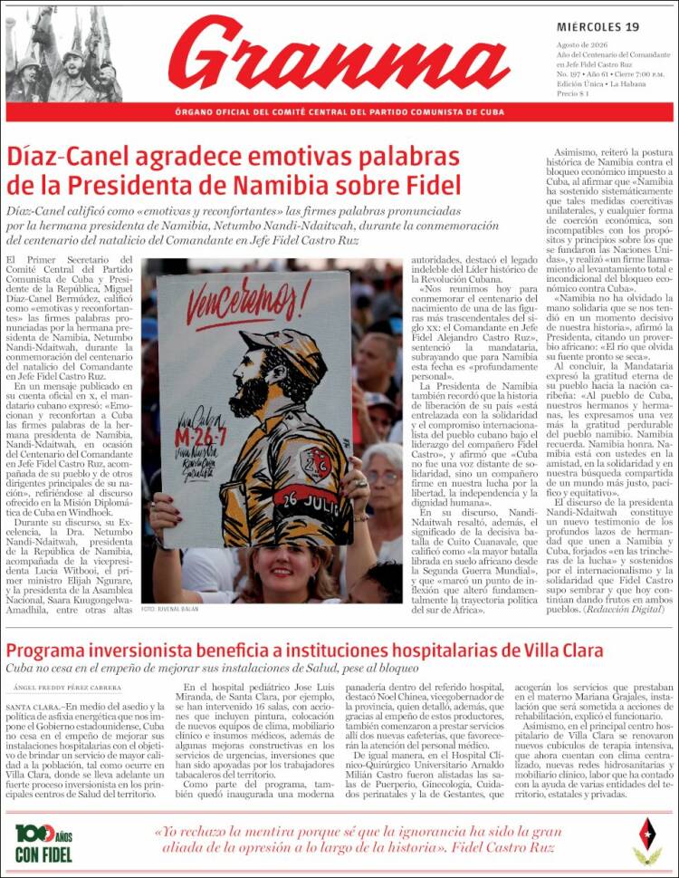 Portada de Granma (Cuba)