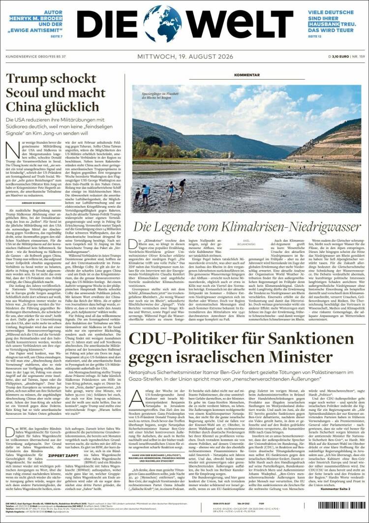 Portada de Die Welt (Alemania)