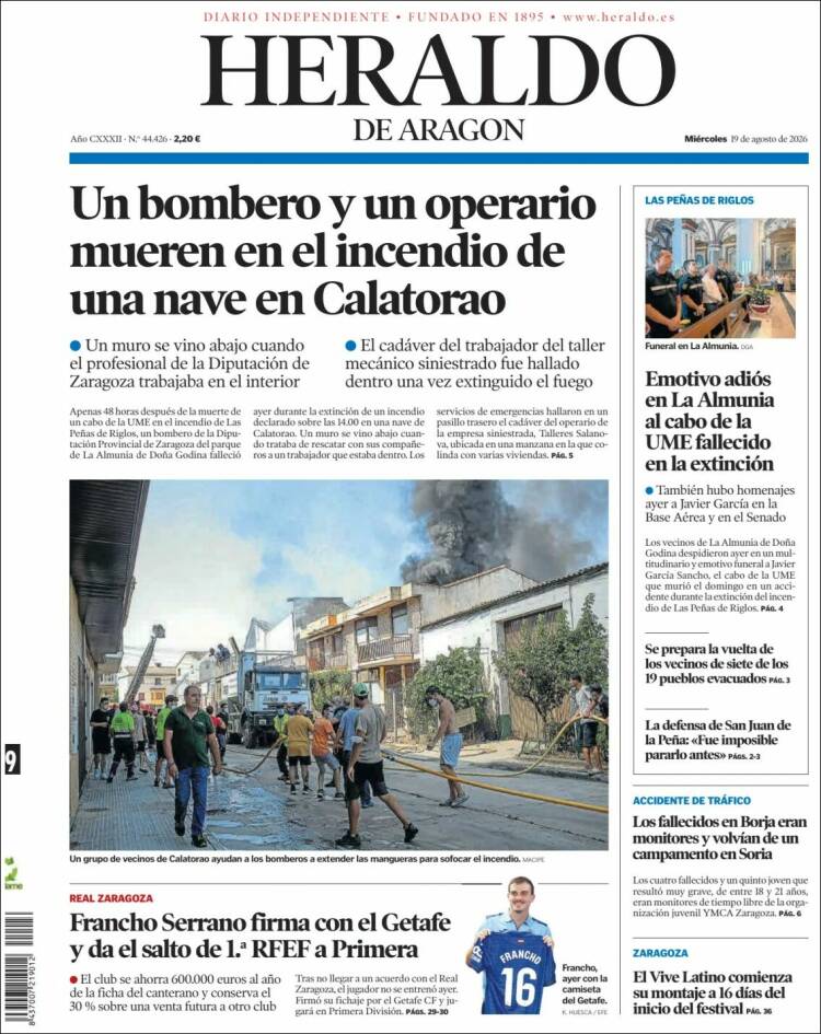 Portada de Heraldo de Aragón (Espa&ntilde;a)