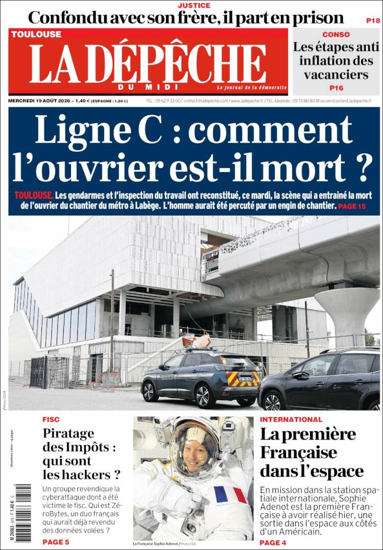 Portada de La Dépêche du Midi (Francia)