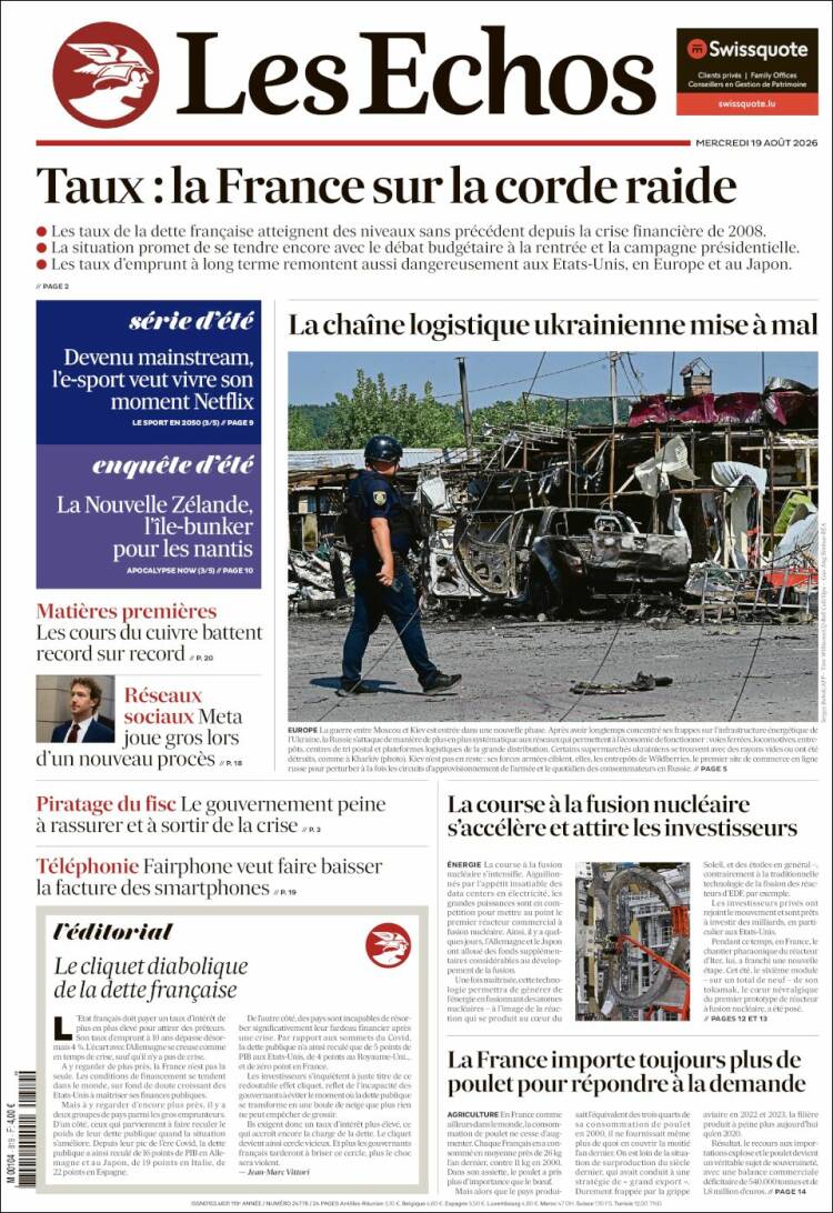 Portada de Les Echos (Francia)