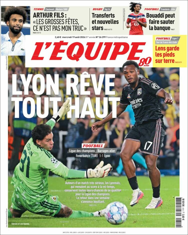 Portada de L'Equipe (Francia)