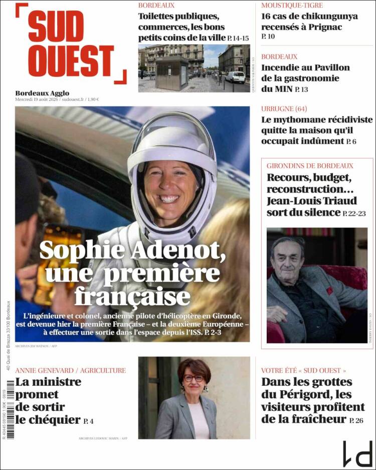 Portada de Sud Ouest (Francia)