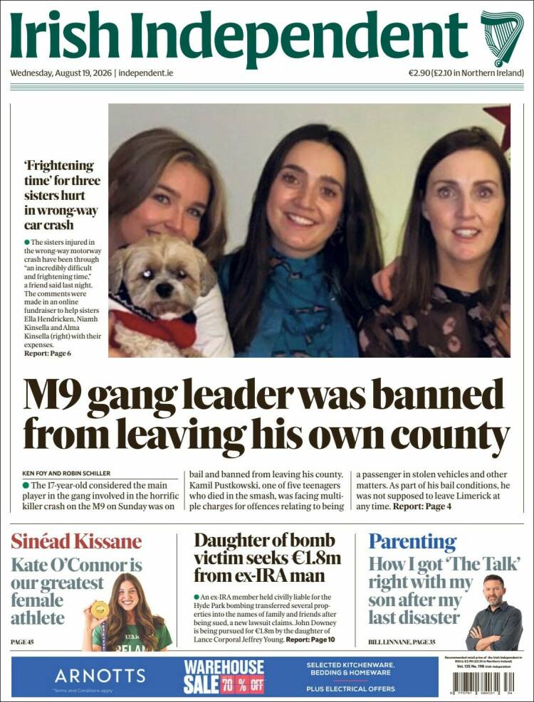 Portada de Irish Independent (Irlanda)