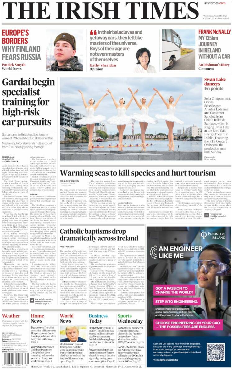 Portada de Irish Times (Irlanda)