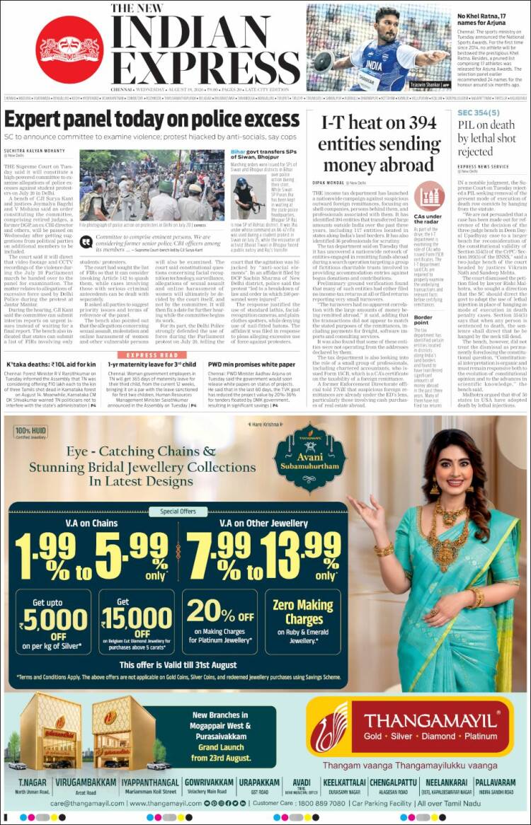 Portada de New Indian Express (India)