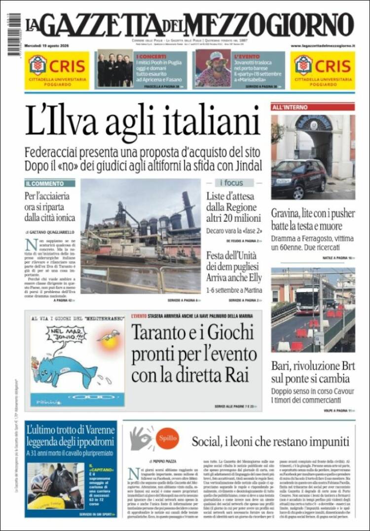 Portada de La Gazzetta del Mezzogiorno (Italy)