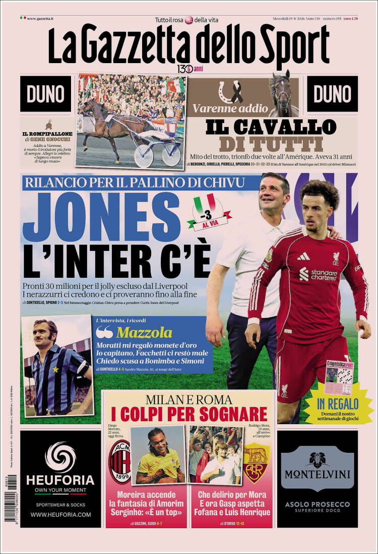 Portada de La Gazzetta dello Sport (Italia)