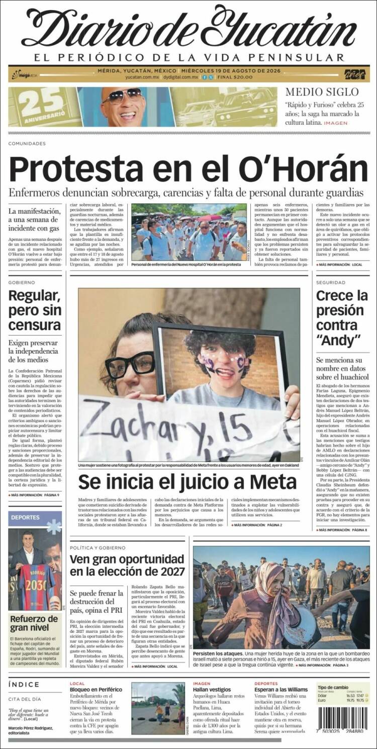 Portada de Diario de Yucatán (M&eacute;xico)