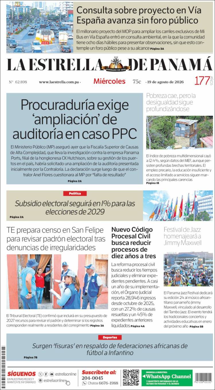 Portada de La Estrella de Panamá (Panam&aacute;)