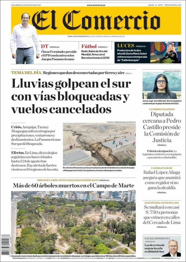 Portada de El Comercio (Per&uacute;)