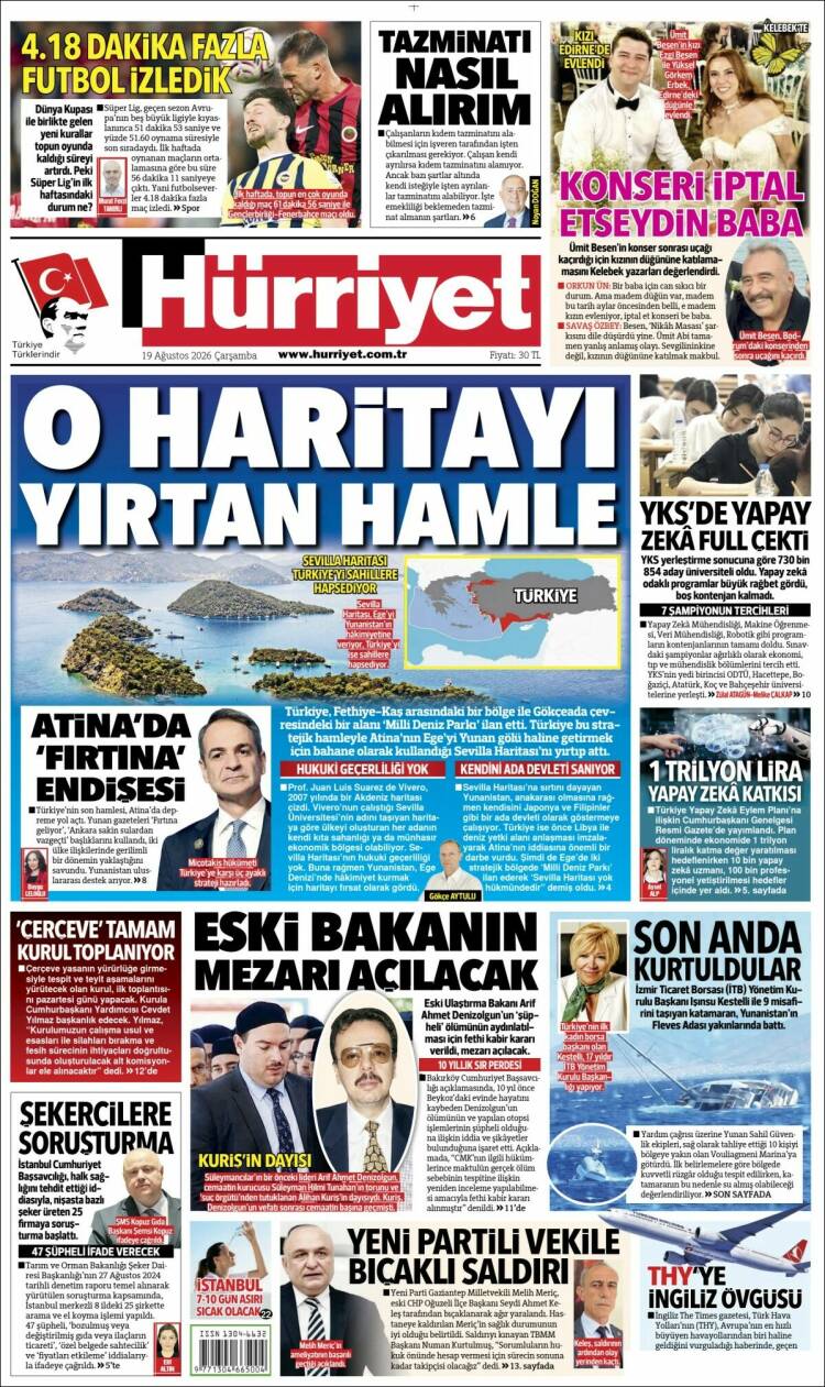 Portada de Hürriyet (Turqu&iacute;a)