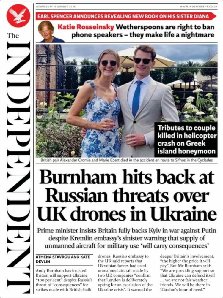 Portada de The Independent (Reino Unido)