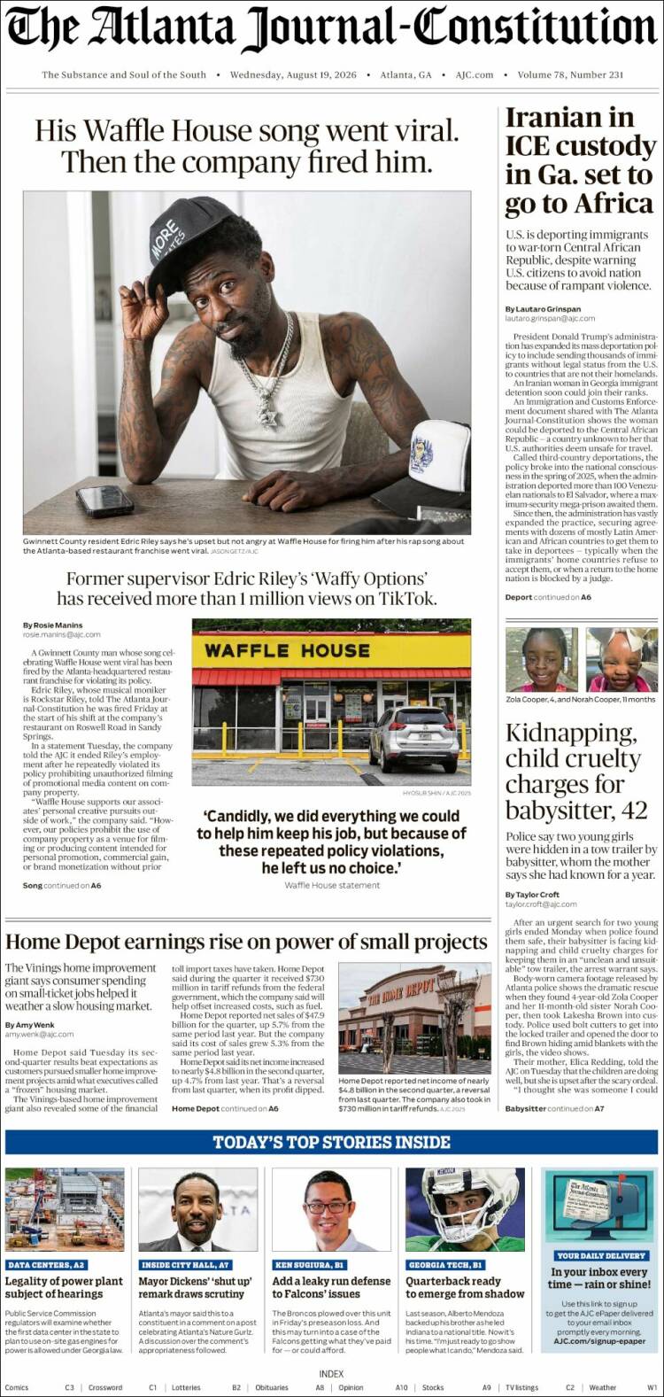 Portada de The Atlanta Journal-Constitution (USA)