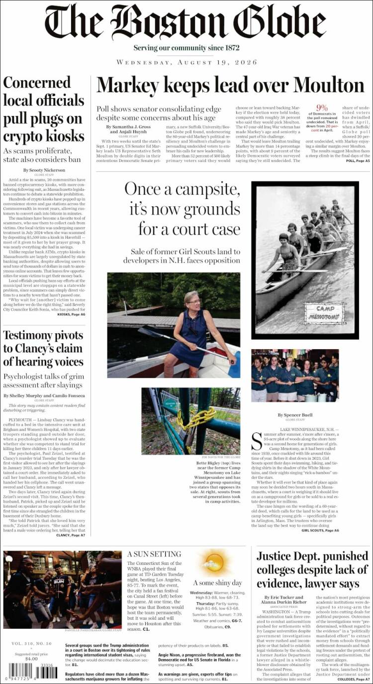 Portada de Boston Globe (USA)