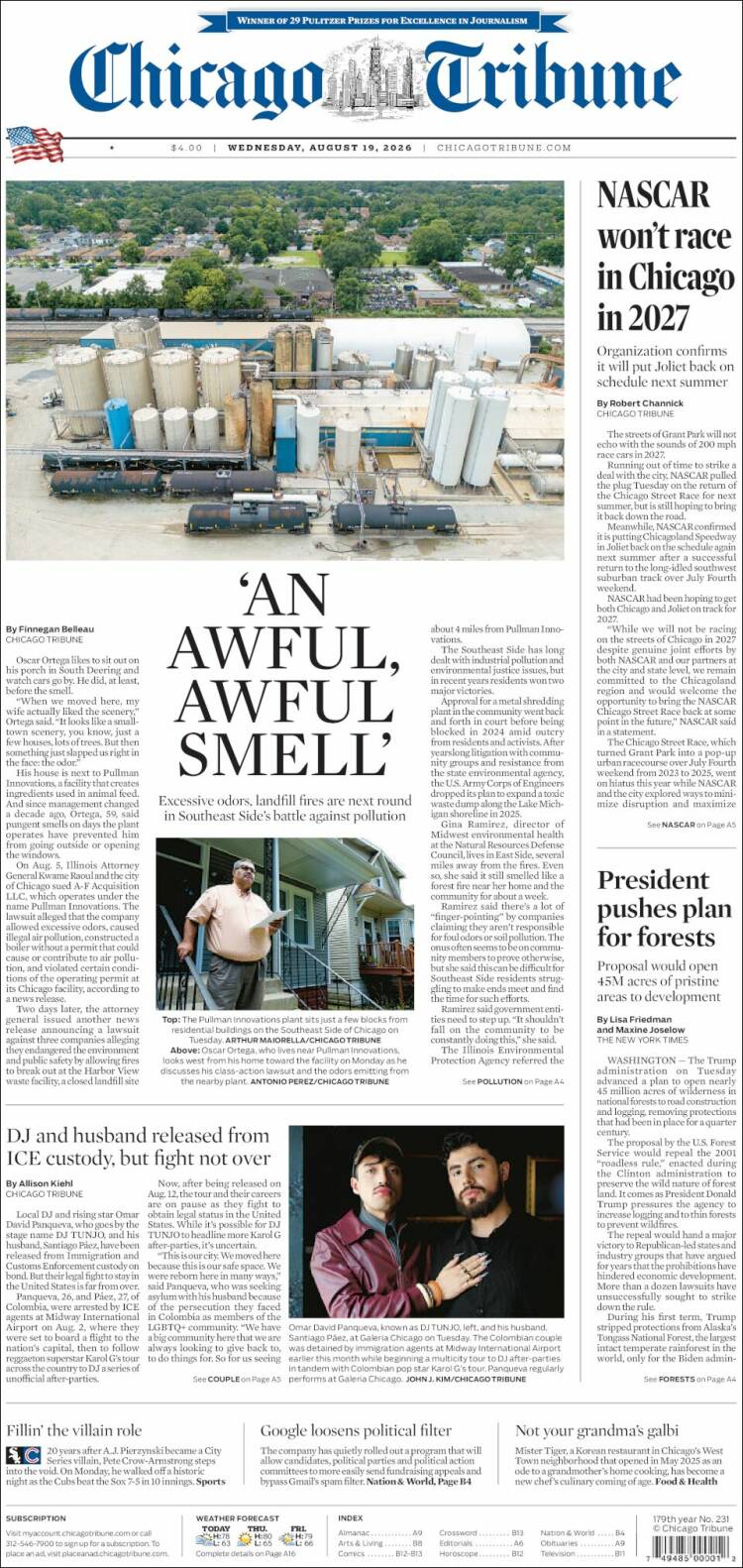 Portada de Chicago Tribune (USA)