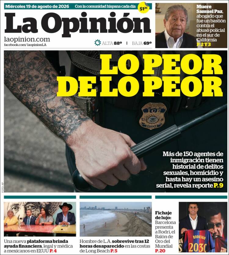 Portada de La Opinión (USA)