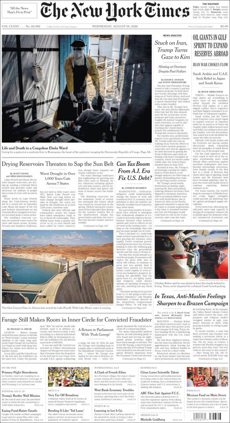Portada de New York Times (USA)