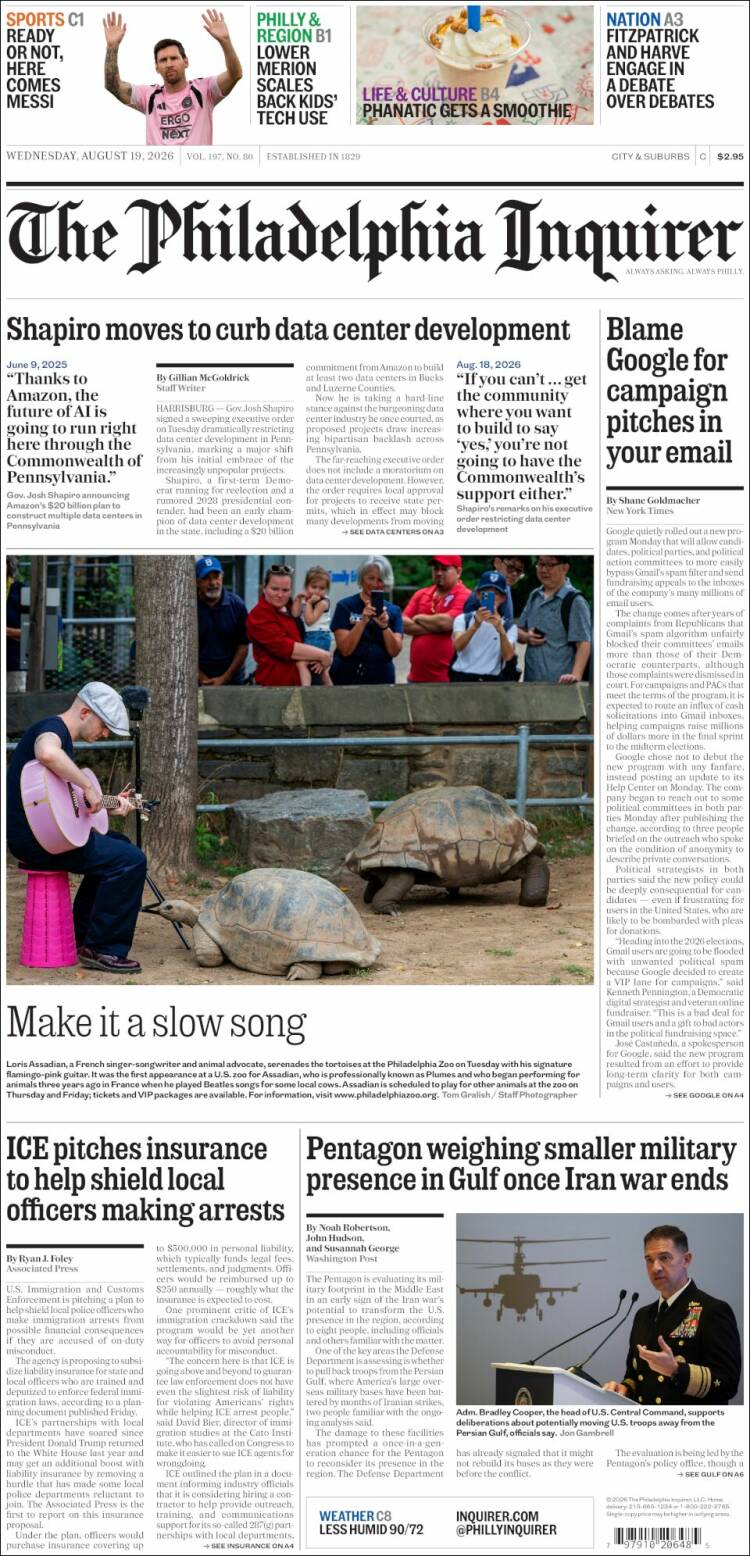 Portada de Philadelphia Inquirer (USA)