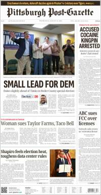 Portada de Pittsburgh Post-Gazette (USA)