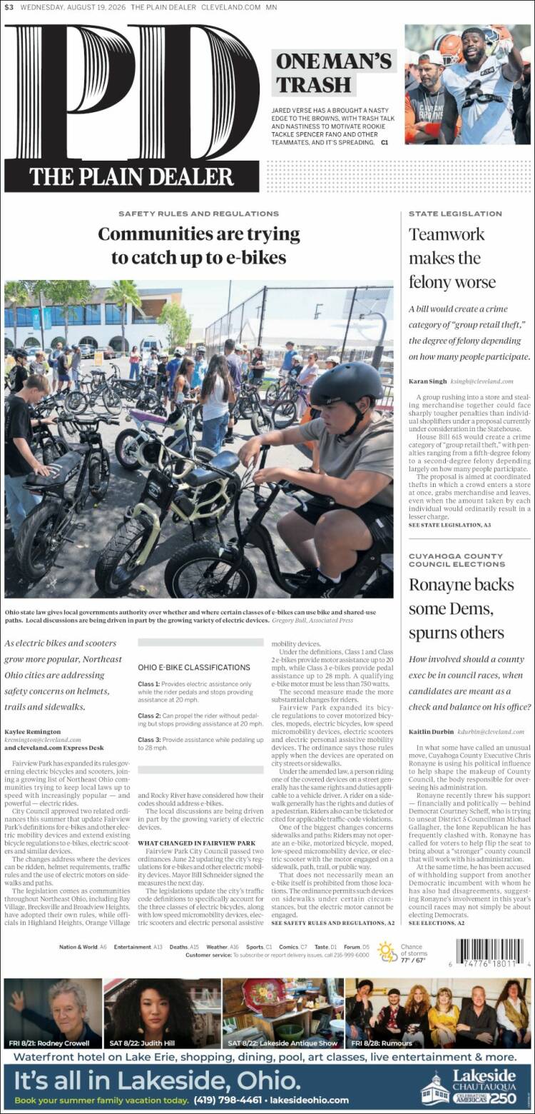 Portada de The Plain Dealer (USA)