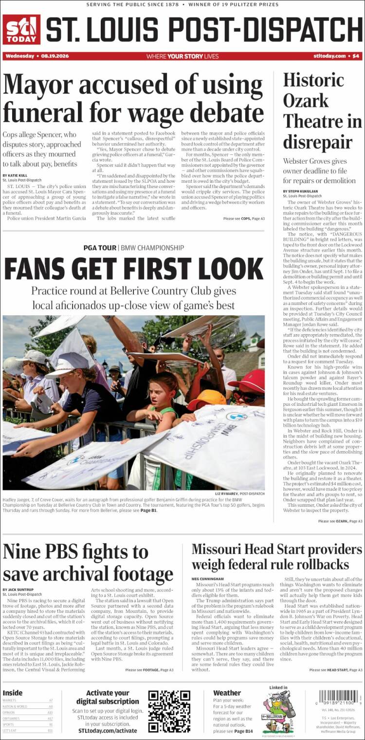 Portada de St. Louis Post-Dispatch (USA)