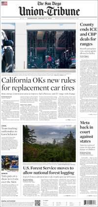 Portada de The San Diego Union-Tribune (USA)