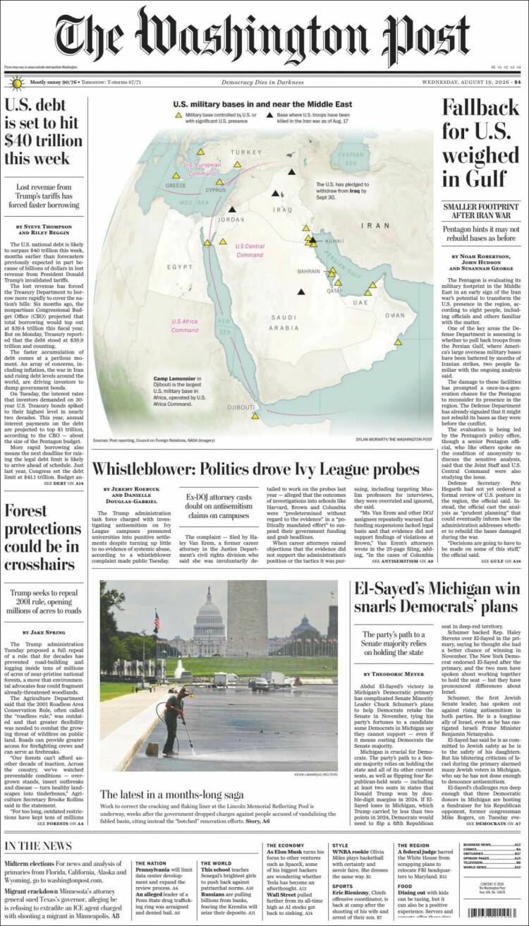 Portada de The Washington Post (USA)