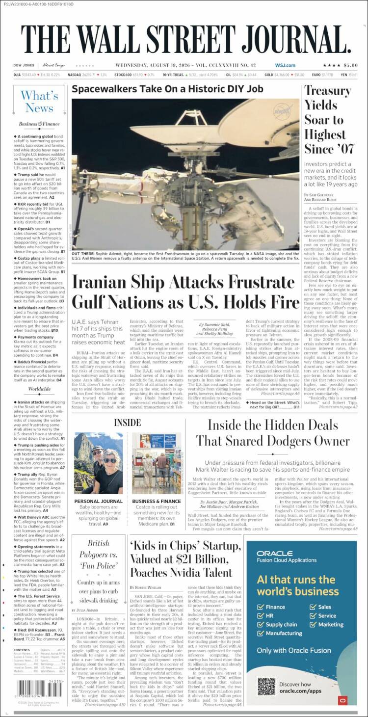 Portada de Wall Street Journal (USA)