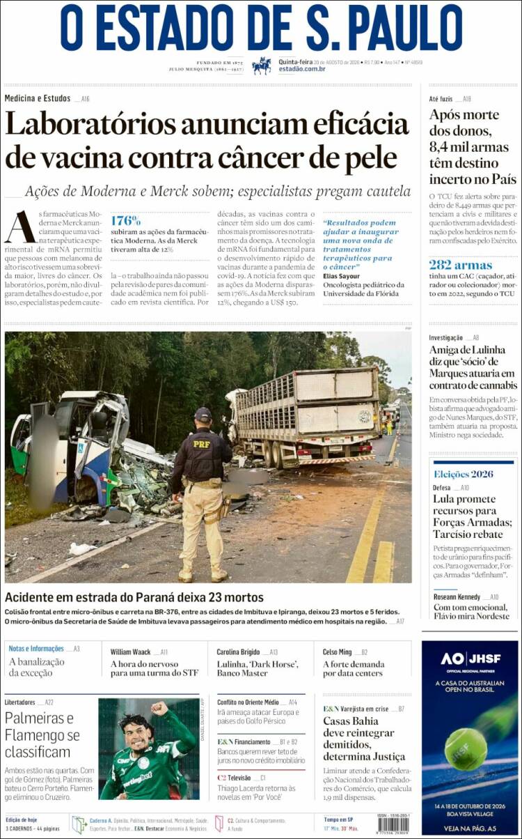 Portada de O Estado de São Paulo (Brasil)
