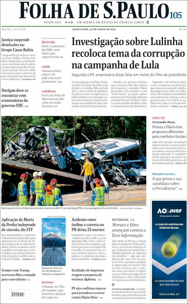 Portada de Folha de São Paulo (Brasil)