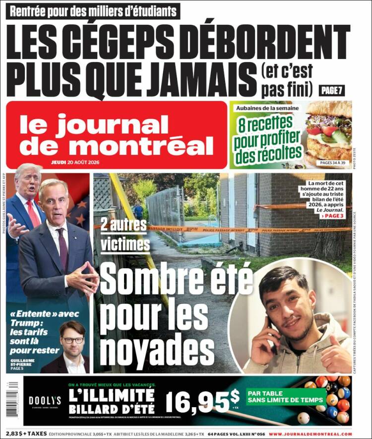 Portada de Le Journal de Montréal (Canad&aacute;)