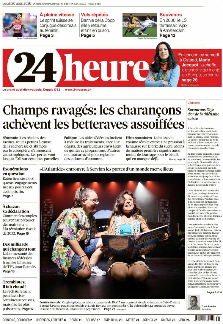Portada de 24 Heures (Suiza)