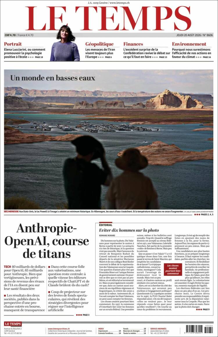 Portada de Le Matin (Suiza)