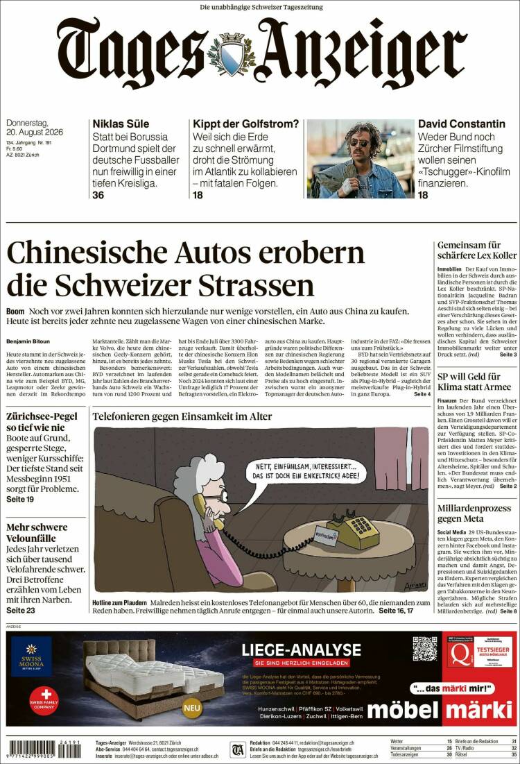 Portada de Tages-Anzeiger (Suiza)