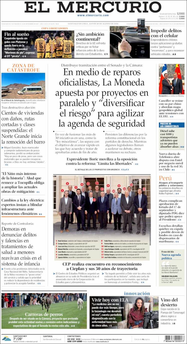 Portada de El Mercurio (Chile)