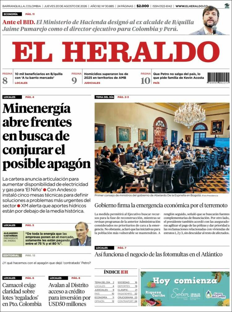 Portada de El Heraldo (Colombia)